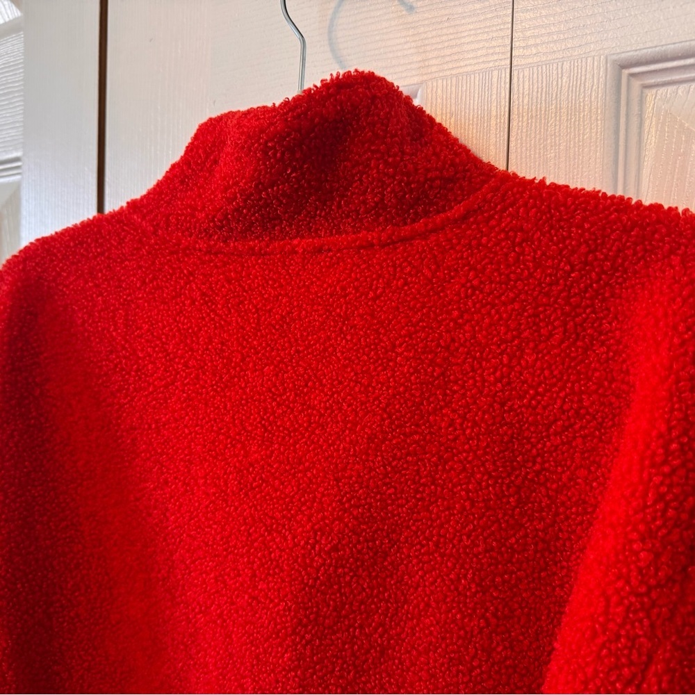 LOFT Vibrant Red Fleece Sherpa Pullover Quarter Zip Size Small Petite - Picture 8 of 12
